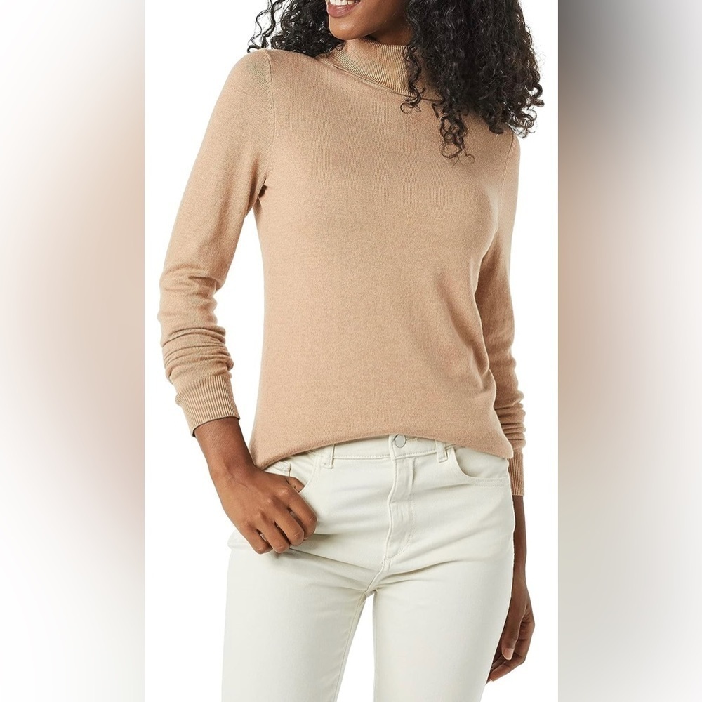Amazon Essentials Camel Tan Neutral Turtleneck Pullover Sweater sz XS